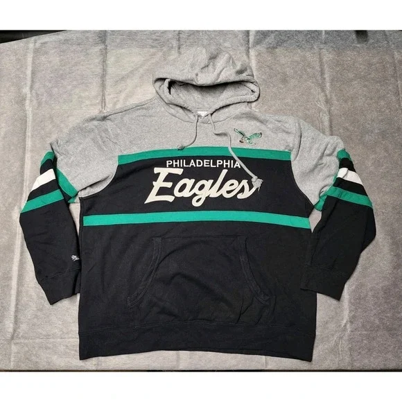 Philadelphia Eagles Mitchell & Ness Hoodie Mens 2XL Throwbacks Retro Logo NFL - Picture 2 of 9